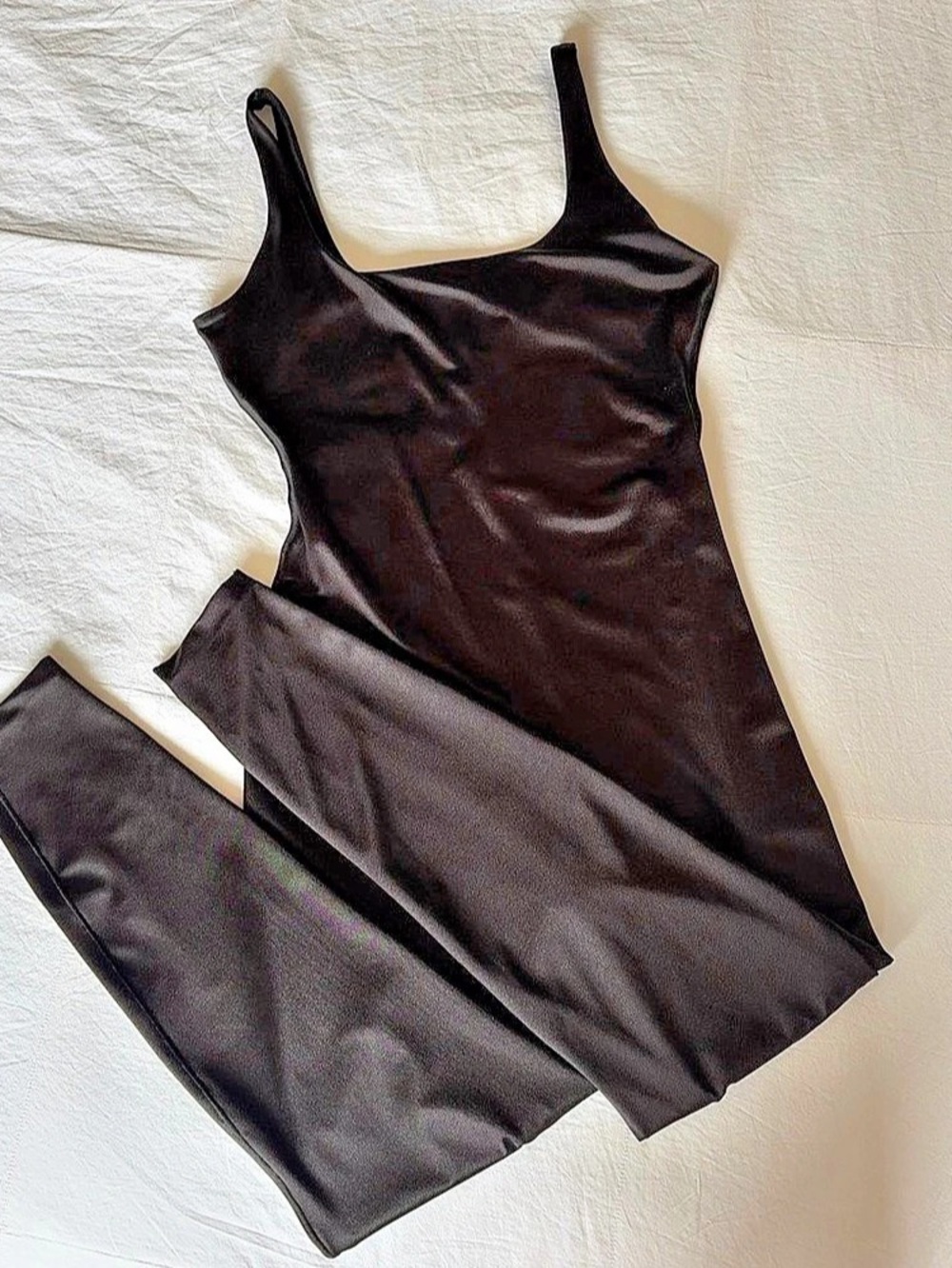 Skims All-In-One Black Satin Catsuit Large